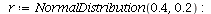 `assign`(r, NormalDistribution(.4, .2)); -1