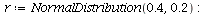 `assign`(r, NormalDistribution(.4, .2)); -1