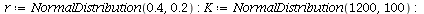 `assign`(r, NormalDistribution(.4, .2)); -1; `assign`(K, NormalDistribution(1200, 100)); -1