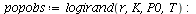`assign`(popobs, logirand(r, K, P0, T)); -1